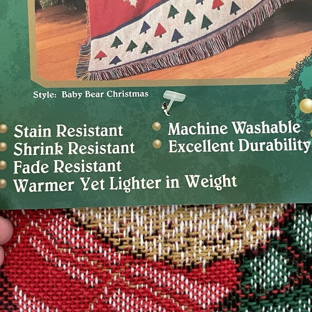 Vintage American Weavers Holiday Throw Blanket Teddy Bear Christmas Woven NEW